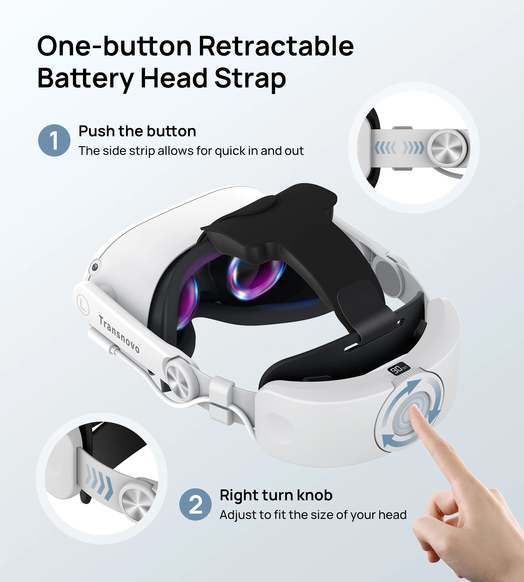 6000mAh VR Headset Charging Accessories for META Quest 2 One Button Retractable Easy Installation Balance&Comfort