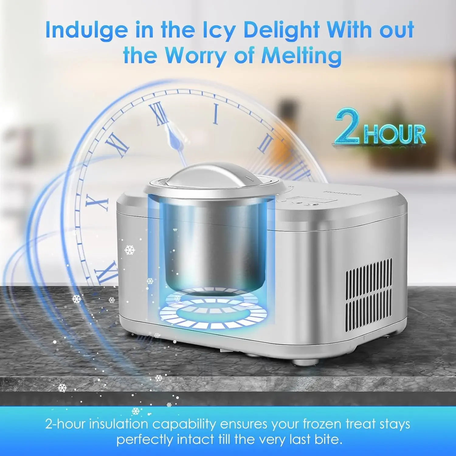 Ice Cream Maker 1 Quart, No pre-Freezing Automatic Ice Cream Yogurt Machine with Built-in Compressor and LCD Timer for Making Ic