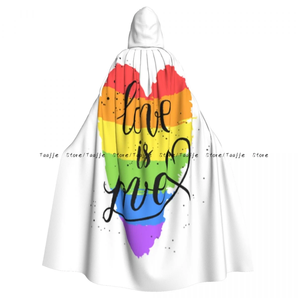 Adult Pride Hearts Rainbow Cloak Cape Hooded Medieval Costume Witch Wicca Vampire Halloween Costume Dress Coat