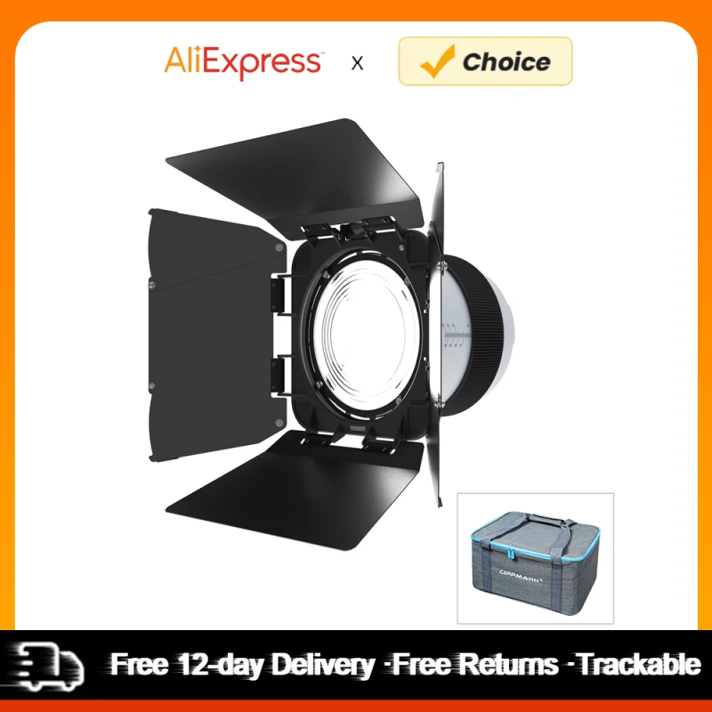 LIPPMANN F10 6” Fresnel Lens Bowens Mount 10°-45°Optical Focusing Adapter 10X Brighter w/ Detachable 4-leaf Barn Door for Studio