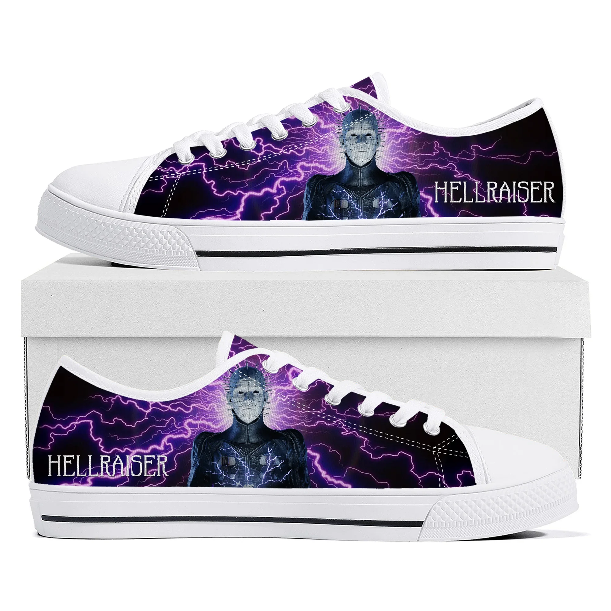 Hellraiser-Baskets basses en toile pour hommes et femmes, chaussures de couple de qualité, chaussures personnalisées pour adolescents, film Pinhead, horreur, Halloween