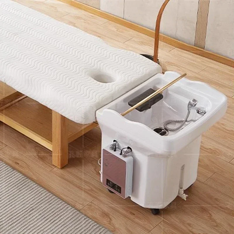 كرسي شامبو متطور لخزان المياه، رأس معالجة قابل للتعديل، العلاج المائي، كرسي معدات صالون الشعر الياباني، Lettino