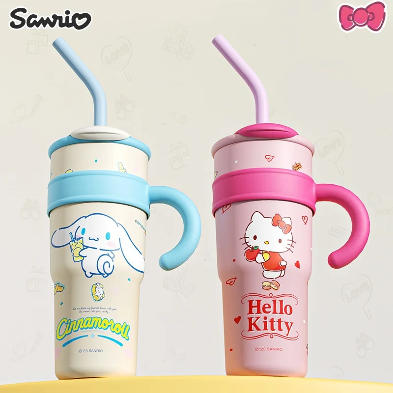 MINISO Sanrio Cute 1200ML Insulated Water Bottle Hello Kitty Large Capacity Straw Thermos Cup My Melody Cartoon Children Cup