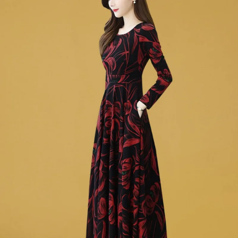 

Luxury Vintage Women Long Dress Spring Autumn New Long Sleeve Floral Dresses Fashion Casual Female Elegant Slim Tunics Sundress