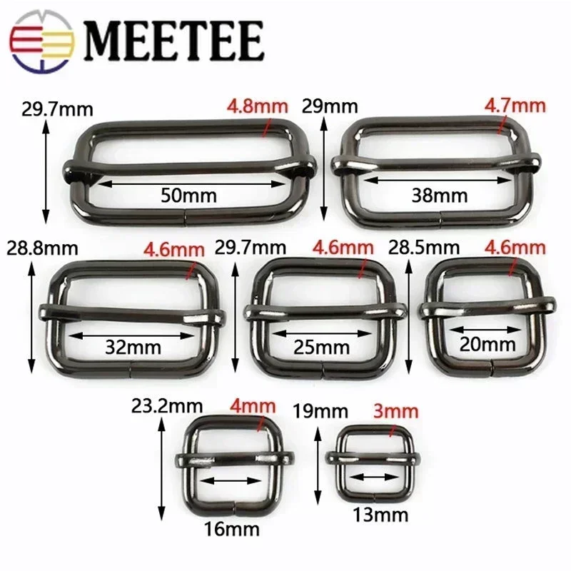 5/10Pcs Metal Slides Tri-Glides 20-50mm Webbing Strap Adjustment Hook Buckles Wire-Formed Roller Pin Buckle Leather Belt Clasp