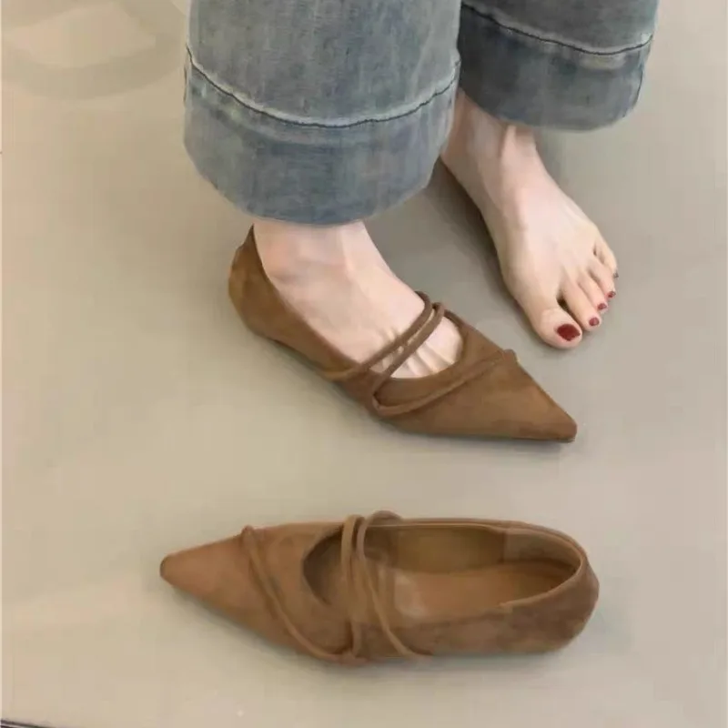

Retro Flat Ballet Dance Single Shoes Slip-On Low Heel Women's Footwear New Edition Breathable French Pointed Toe Casual Shoes