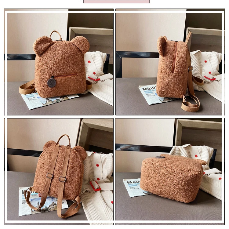 Personalised Embroidery Bear Backpack Embroidered Portable Children Travel Shopping Rucksack Women's Cute Bear Shoulder Backpack