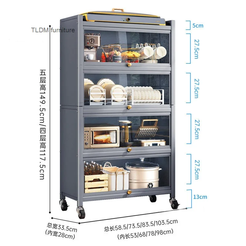 Nowoczesne szafki kuchenne ze stali węglowej Szafka przechowywanie w domu wielofunkcyjna wielowarstwowa półka podłogowa do kuchenki mikrofalowej z