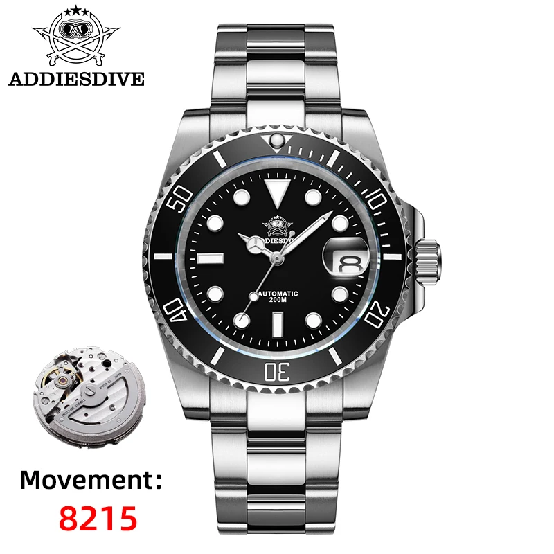 Addiesdive Luxe Heren Automatisch Horloge 8215 Mechanisch Horloge BGW9 Lichtgevend Saffierglas Duikhorloge Heren Analoog Horloge AD2503