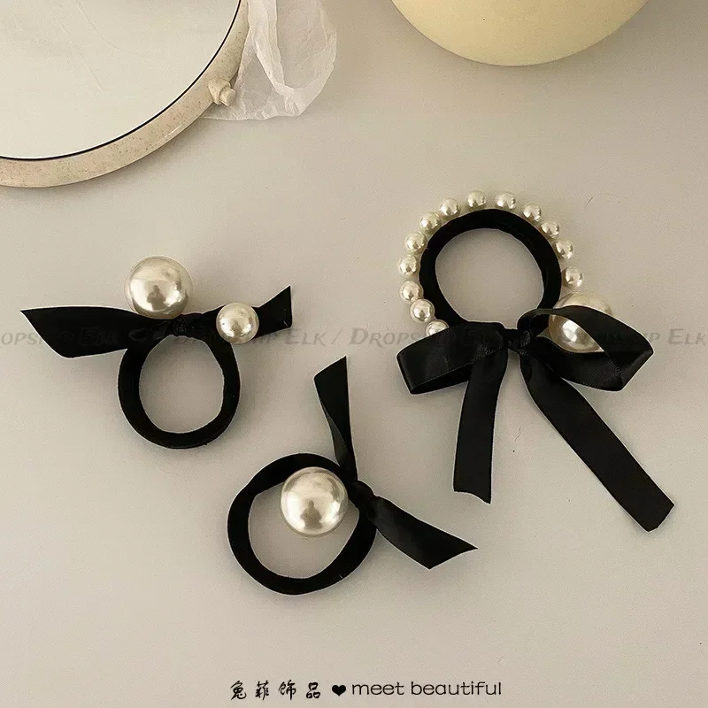 1PC Spring New Style Small Fragrant Pearl Bow Hair Loop Versatile Tie Hair Rubber Band Headstring Hair Rope Women\'s Jewelry