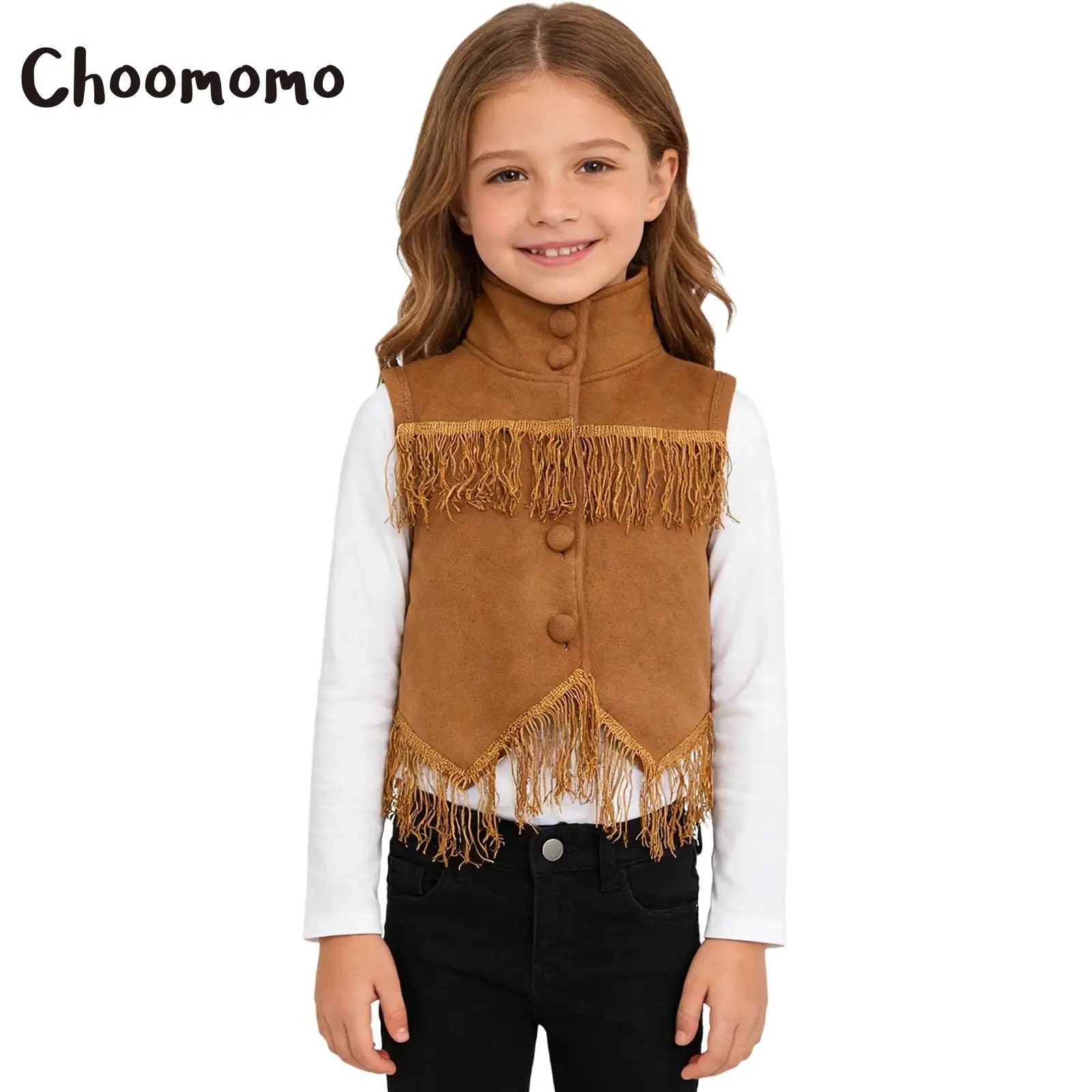 

Girls Halloween Cowboys Cowgirls Vest Sleeveless Tassels Vest Jacket Open Front Waistcoat Outwear Birthday Parties Performance