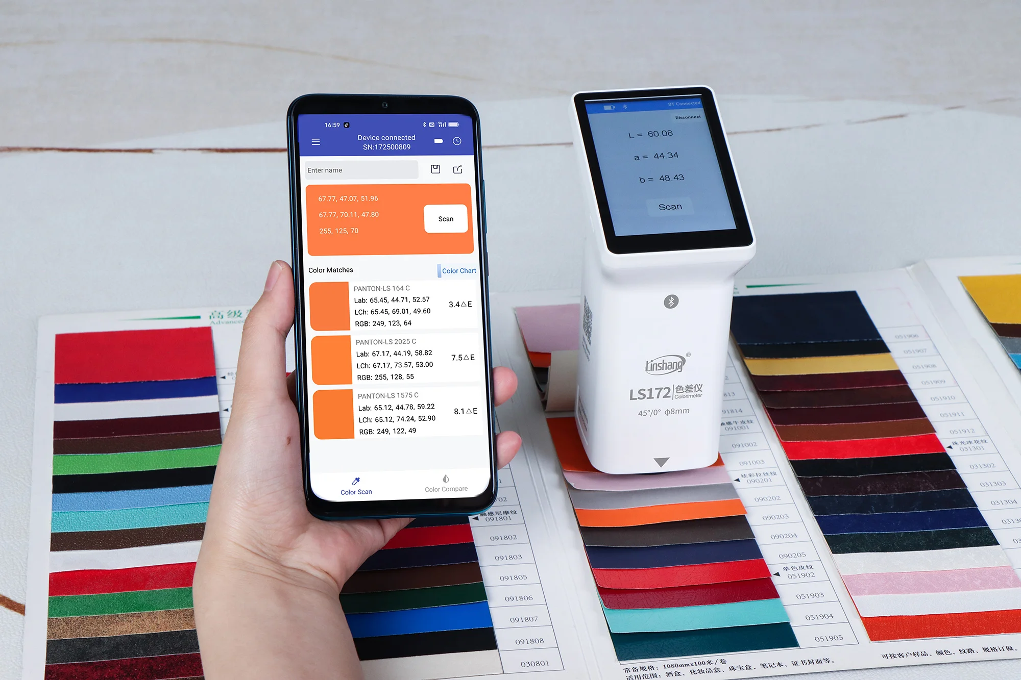 LS172 Portable Color Difference Meter, D65 Light Source Paint, fácil de usar, Touch Screen, APP, PC Software Cmyk, 45 °, 0 °