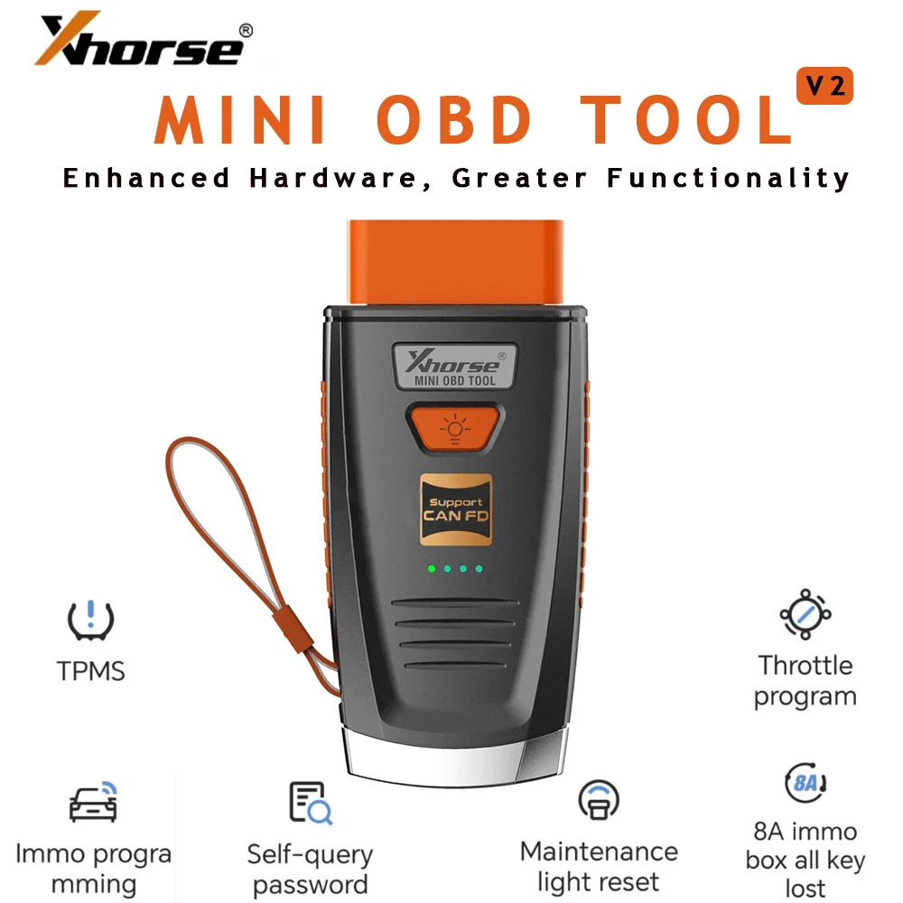 Xhorse VVDI MINI OBD2 V2 Car Diagnostic Tool CAN FD Protocol OBD2 Scanner Work with VVDI Key Tool MAX