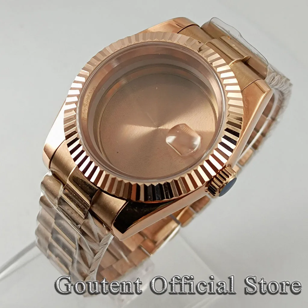 Goutent 36mm/40mm Rose Gold Watch Case President Strap Fit NH35 NH36 Miyota 8215/821A,DG2813 3804,ETA 2836 2824 PT5000 Movement