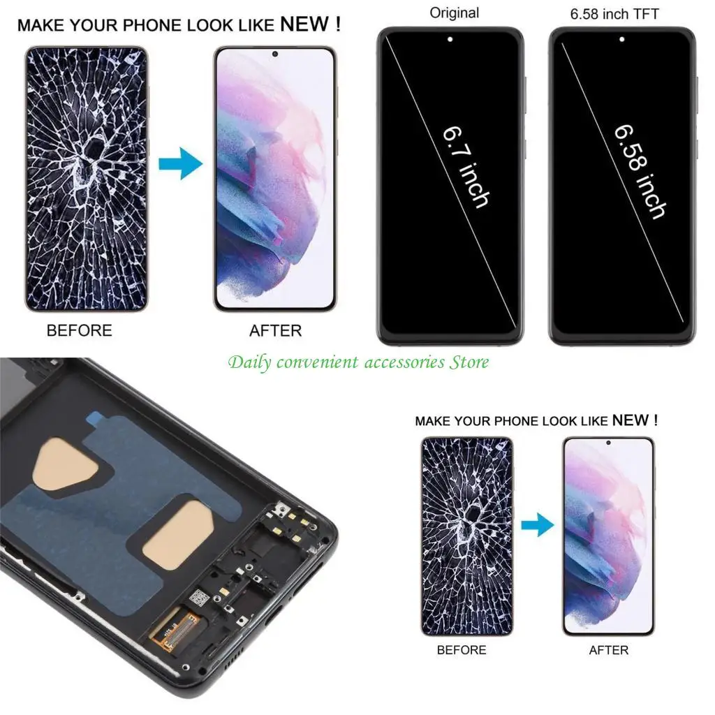 

97QB дигитайзер в сборе с рамкой дисплея для S21 + TFT ЖК-экран, дигитайзер сенсорного дисплея, ЖК-экран с инструментом для