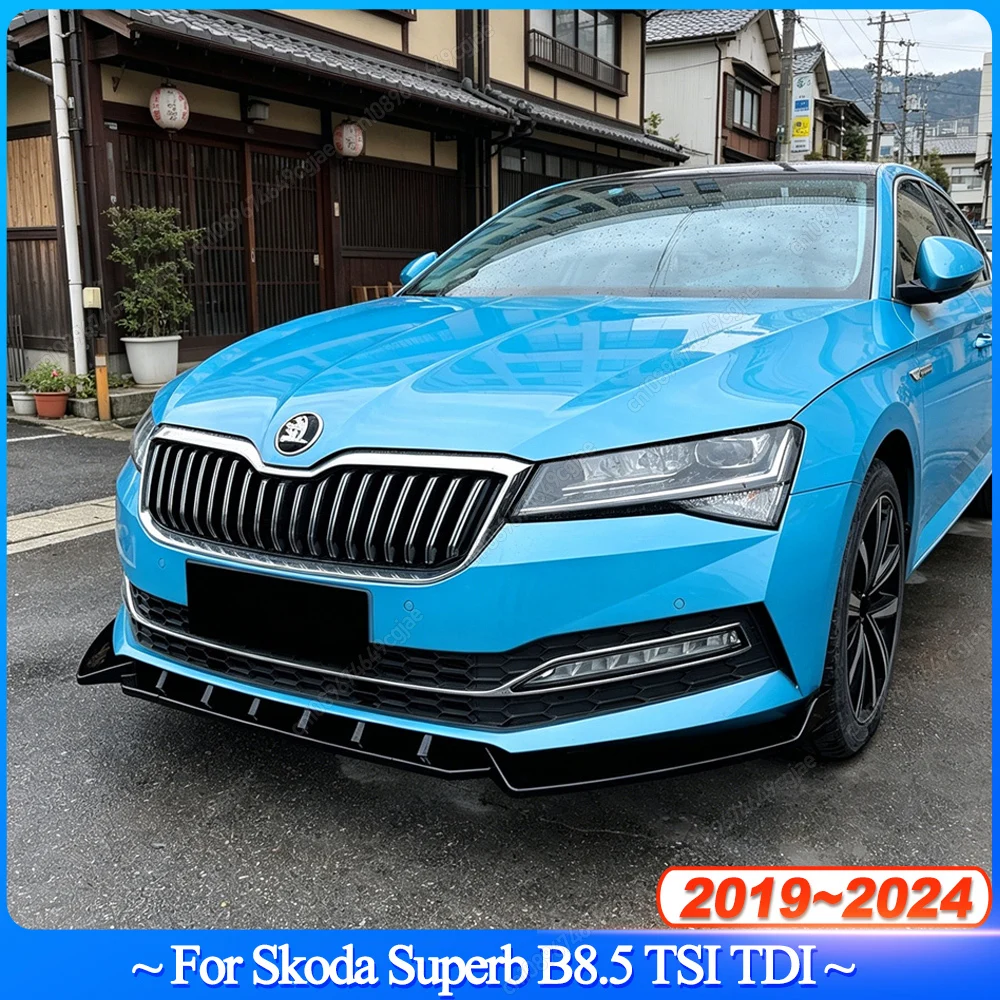 

3Pcs For Skoda Superb B8.5 TSI TDI 2019-2024 Car Front Bumper Lip Spoiler Splitter Diffuser ABS Gloss Black Bodykits Tuning