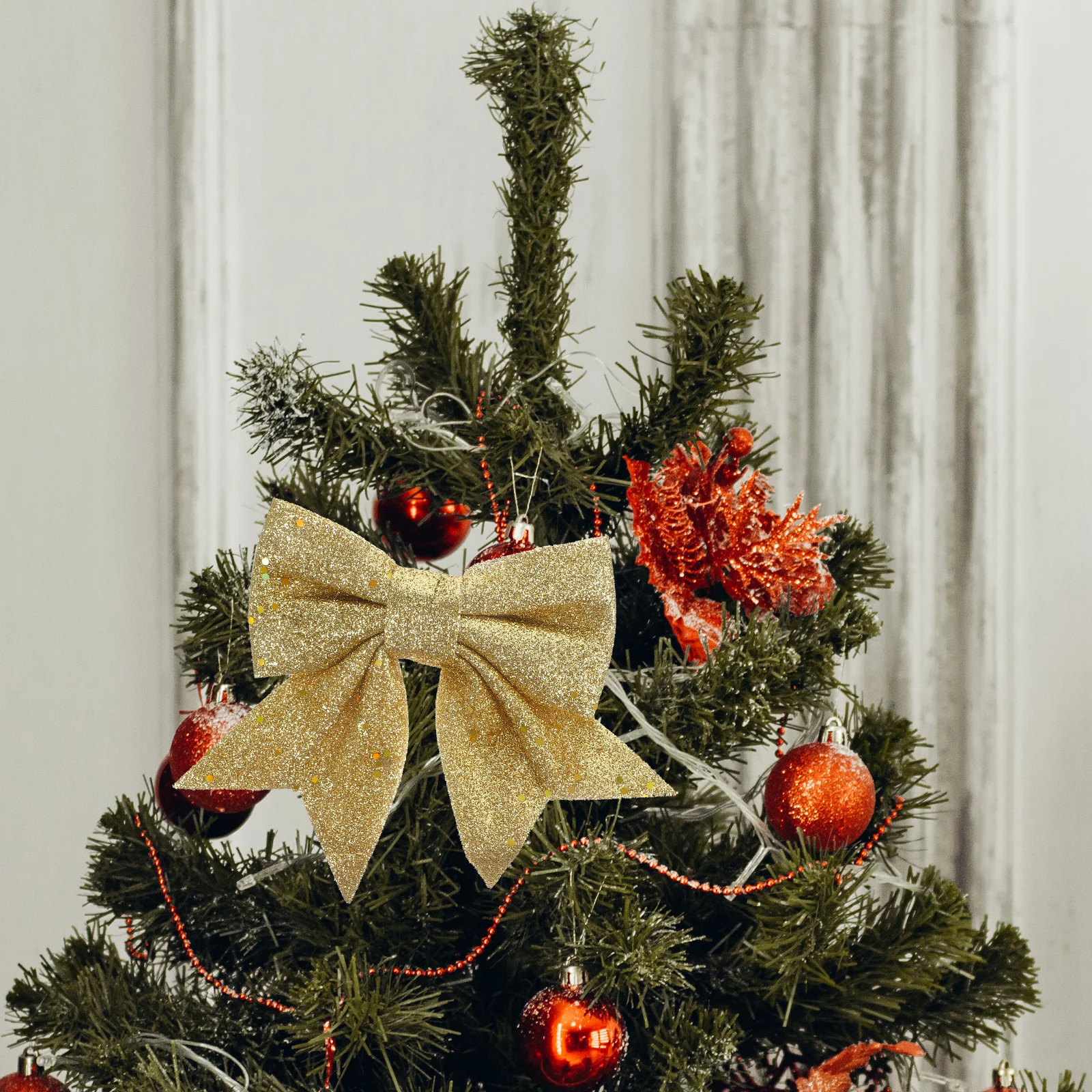 

6pcs Golden Bow-Knot Decoration Xmas Ornaments For Christmas Tree Party Home Decor Festive Bow Adornment Holiday Decorations