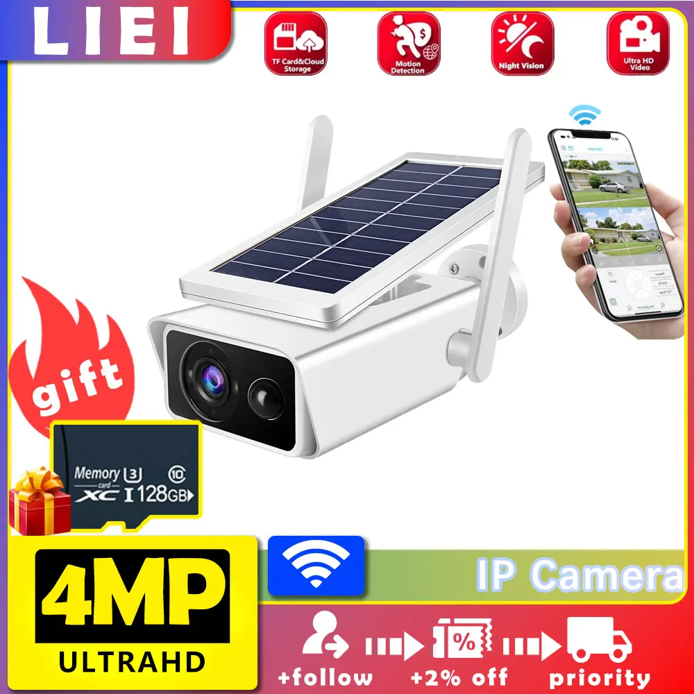 

LIEI 4MP 1080UHD WiFi Dual Lens Solar Camera Outdoor Security Surveillance Camera Solar Panel Human Detection PTZ CCTV Cameras