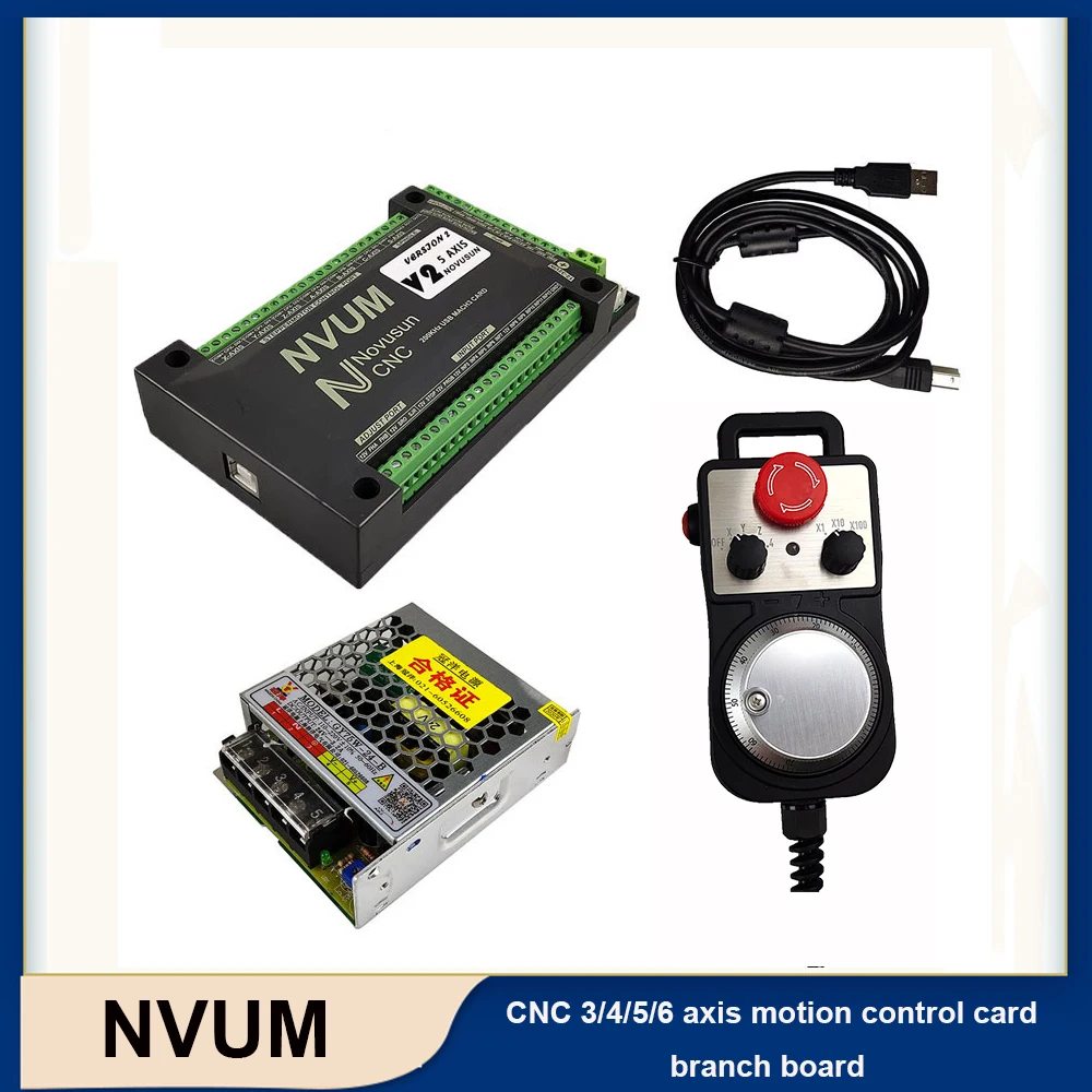 cnc kit USB mach3 control card NVUM V2.1 200K 3456 axis motion controller 6 axis emergency stop electronic handwheel DC 75W24V