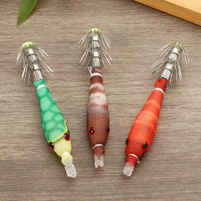 4/5/7Pcs Luminous Shrimp Fishing Bait Fluorescent Fishing Lures Luminous Squid Jig Hooks Fishing Accessories Tackles Equipment