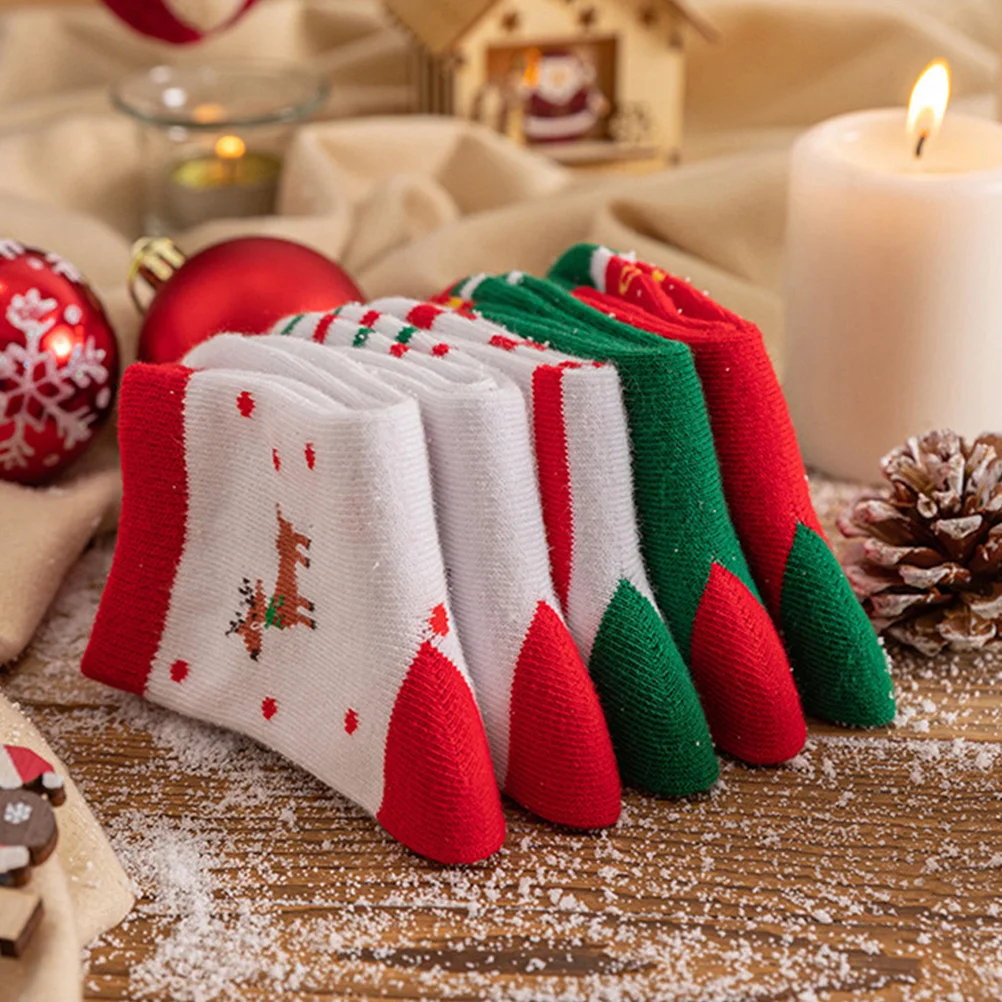 

5Pairs Girls Christmas Socks Cute Cotton Warm Comfortable Holiday Socks Spring Autumn Winter Childrens Fashionable