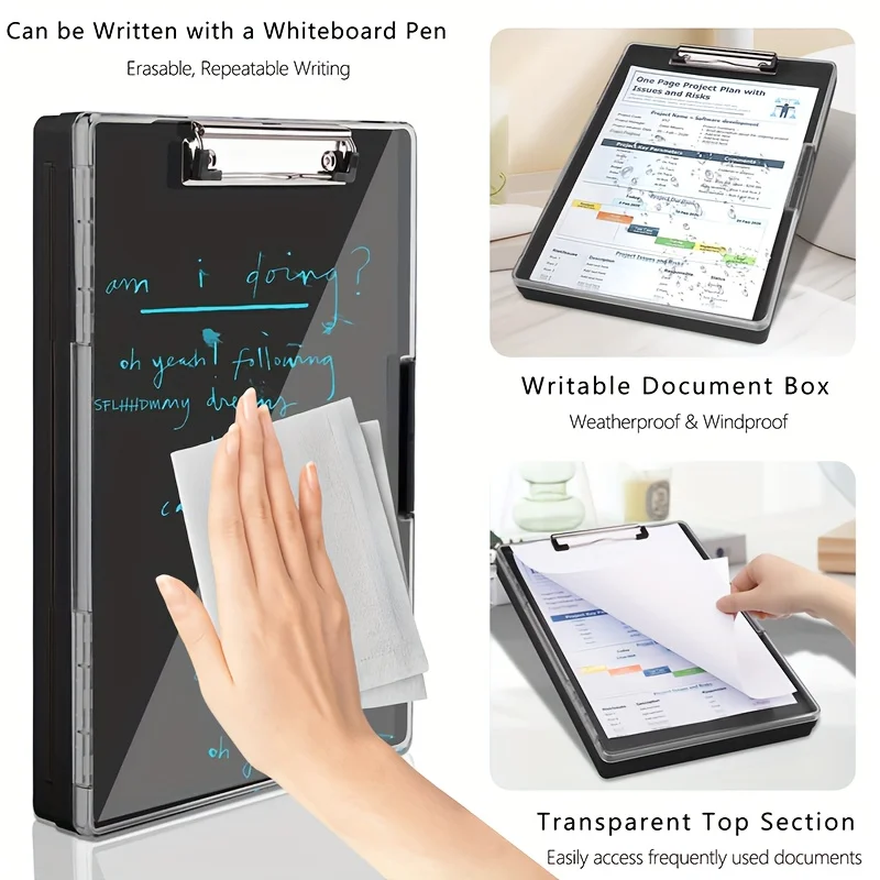 

1Pc Multi Functional Folder Student Writing Pad Large Capacity ID Storage Box A4 Strong Document Board