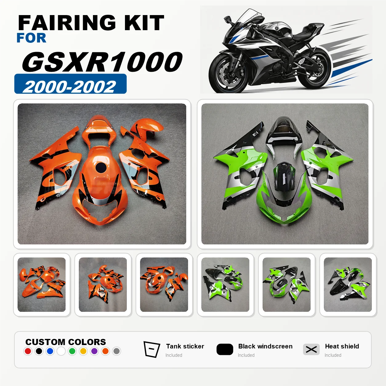For GSXR1000 2000 2001 2002 Hot Style Prime Motorcycle Fairing Kit 00 01 02 GSXR 1000 Aftermarket Fairings