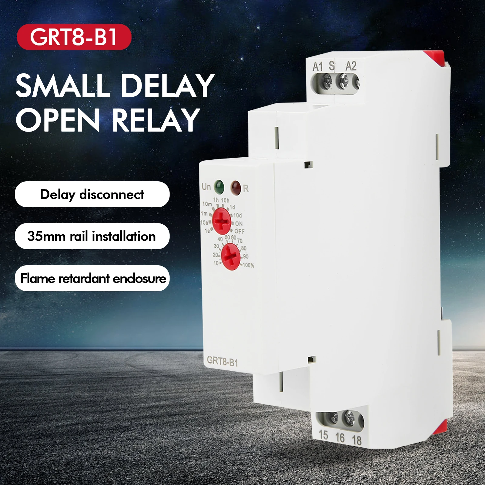 

GRT8-B1 Mini Power Off Delay Time Relay DIN Rail Type AC/DC 12V~240V Off Timer Relay Time Relay Timing Relay modular Contactor