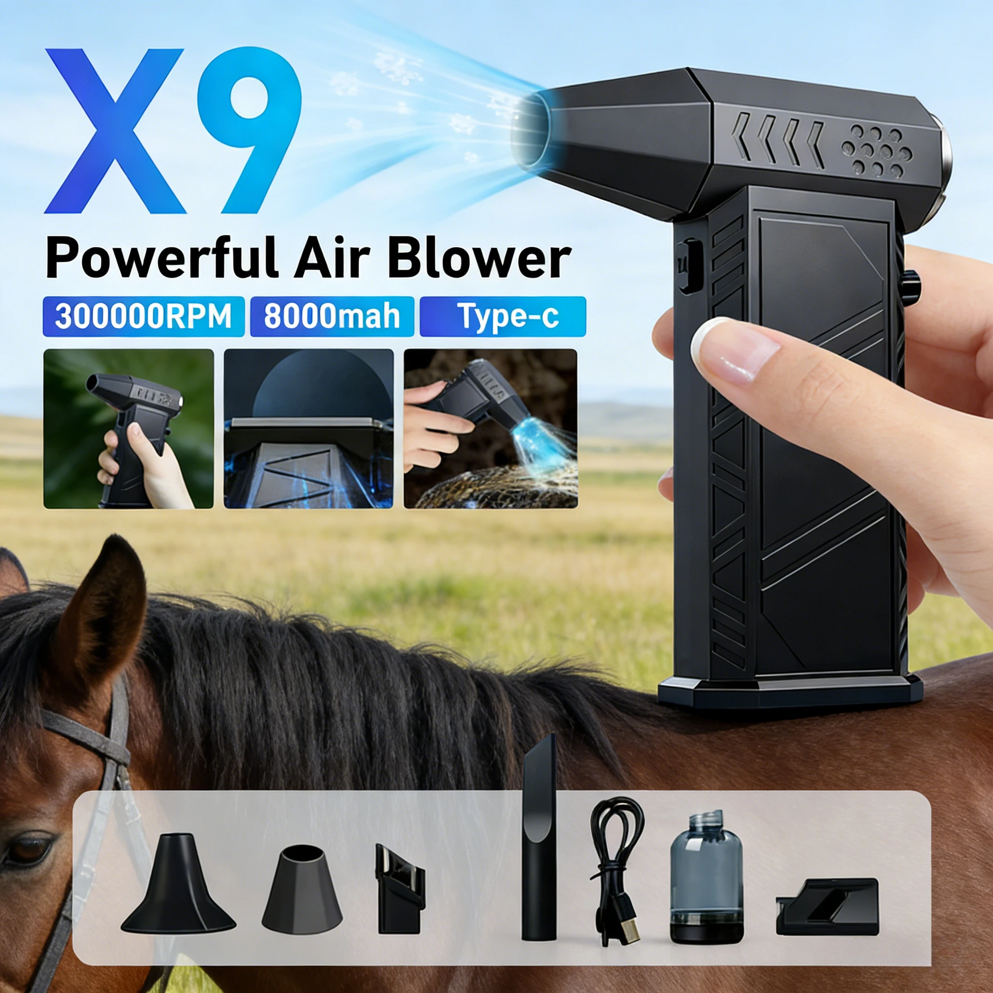

X9 300000RPM Brushless Violent Fan | Turbo Jet 2-in-1 Blower Vacuum Type-C Charging
