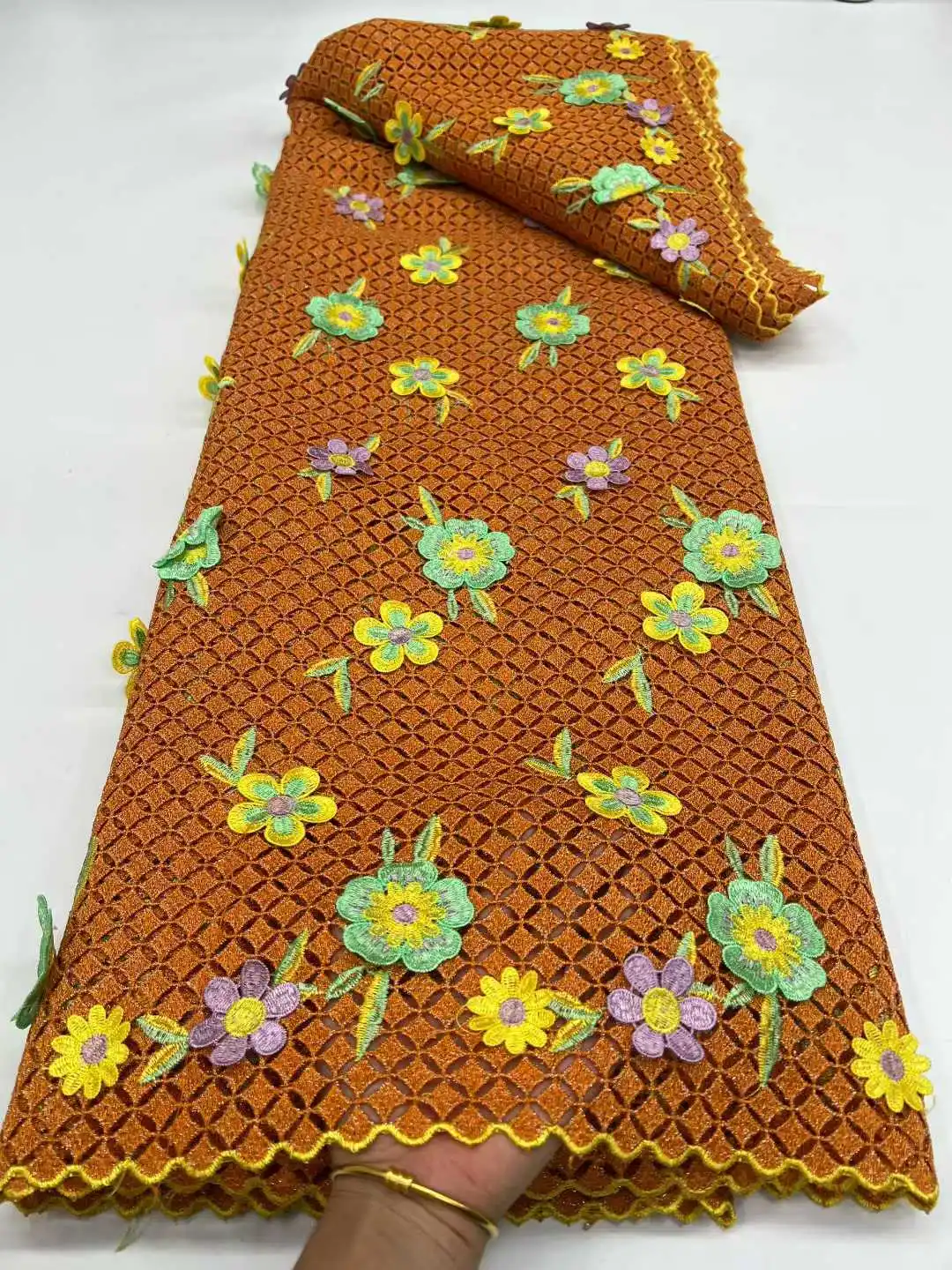 Nigerian 3D Embroidered Applique Water Soluble Lace Fabric 2025 African Guipure Cord Lace Fabric for Sewing Women Dresses CC1750