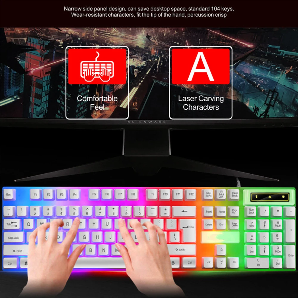 Wired 104Keys Keyboard And Mouse Set Business Office Gaming Colorful Lighting Ergonomic Keyboard Mouse For laptop PC Accessories