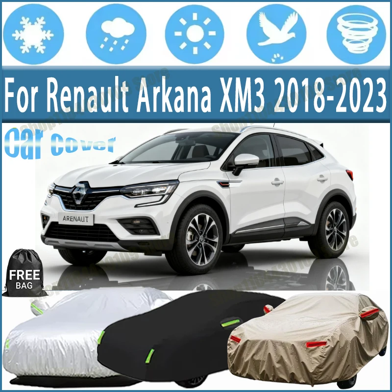 

For Renault Arkana XM3 2018-2023 Car Covers with Reflective Strip Anti Corrosion Sun Rain Snow Wind Protection Dustproof UV