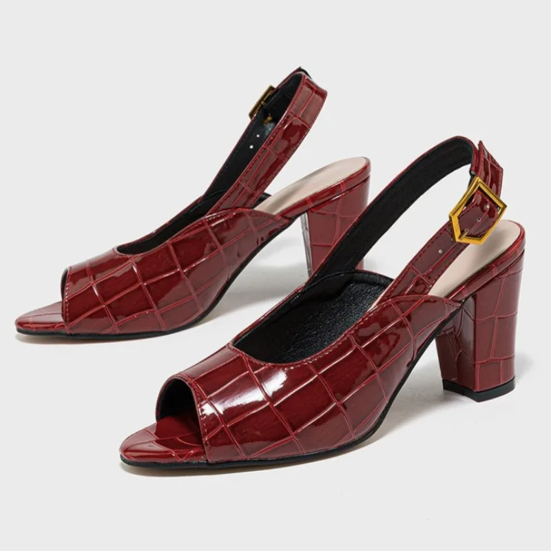 

Sexy Peep Toe Chunky Heel Women Sandals Metal Buckle Office Women Shoes Plus Size 43 2026 New Fashion Slingback Heels for Women