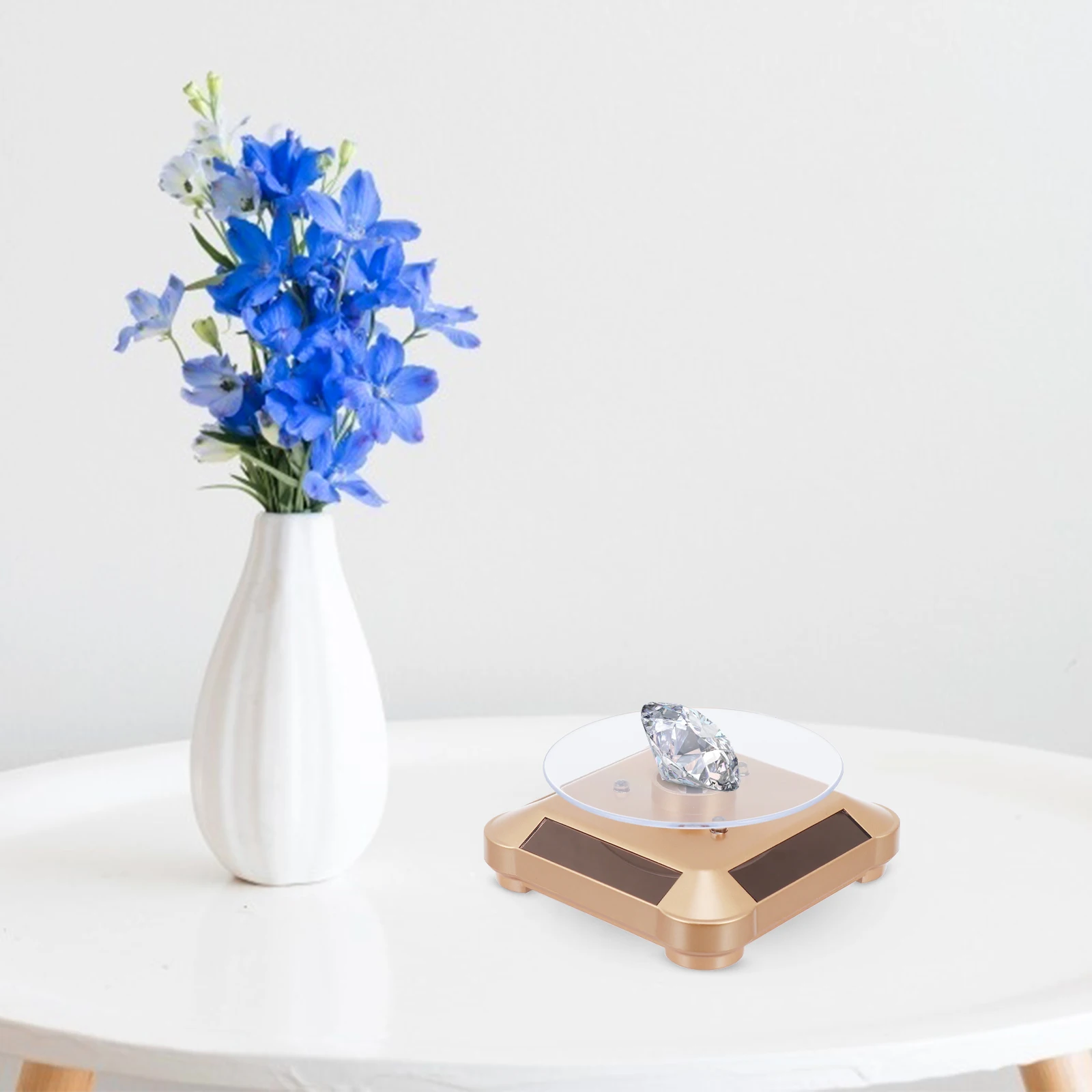 

Rotating Display 360 Degree LED Solar Panel Plastic Watch Rotating Display Stand Jewelry Turntable Showcase Retail Home