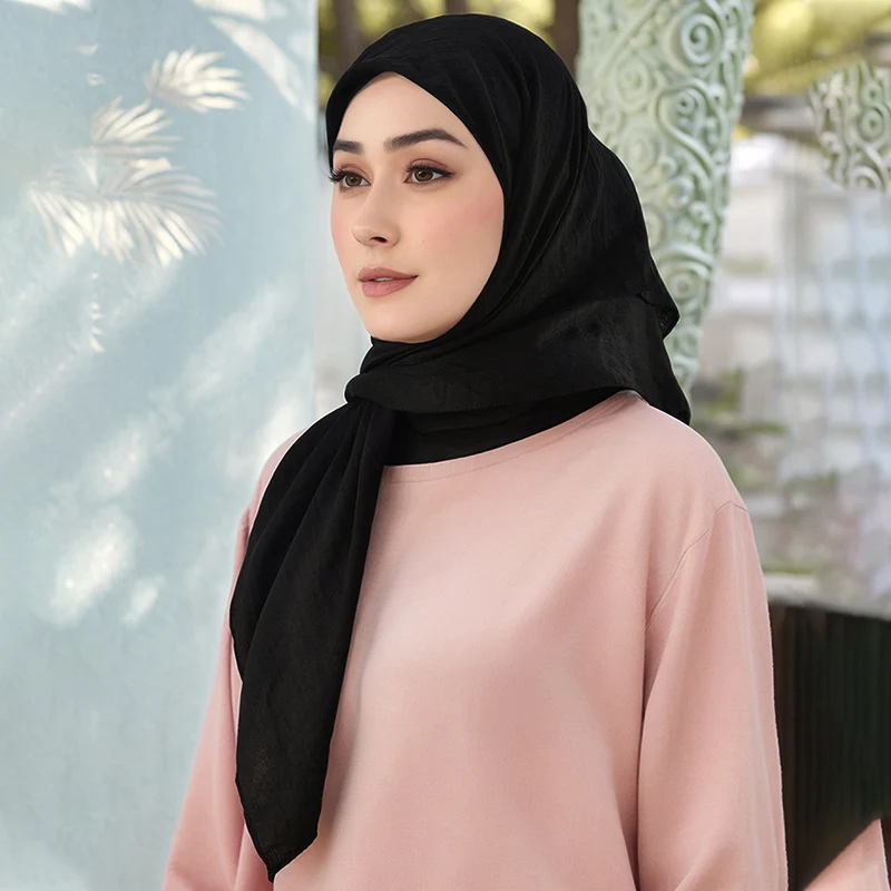 Crinkle Solid Square Scarf For Muslim Woman Hijab Shawl Lady Fashion Headband Hair Scarf Islamic Turban Bandana 90*90cm