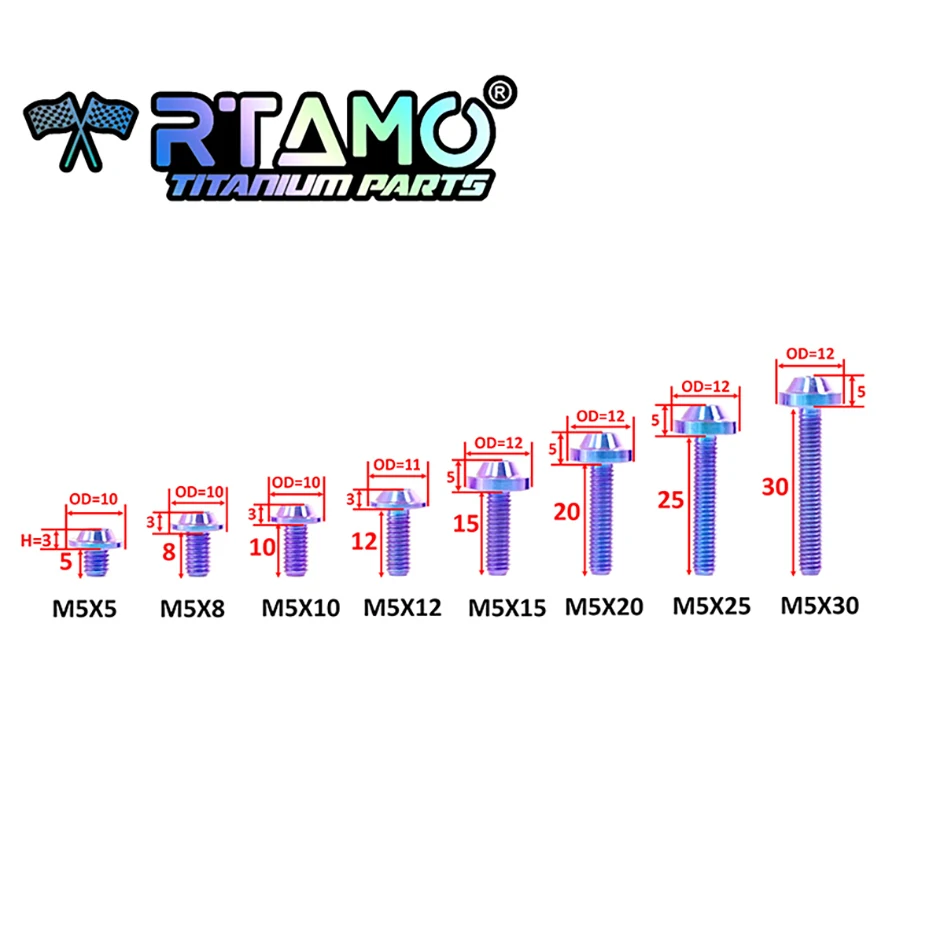 RTAMO Gr5 Titanium Bolt M5X5/8/10/12/15/20/25/30/35/40/50mm Ti Torx Head Screw for Bike Motorcycle Dress Up