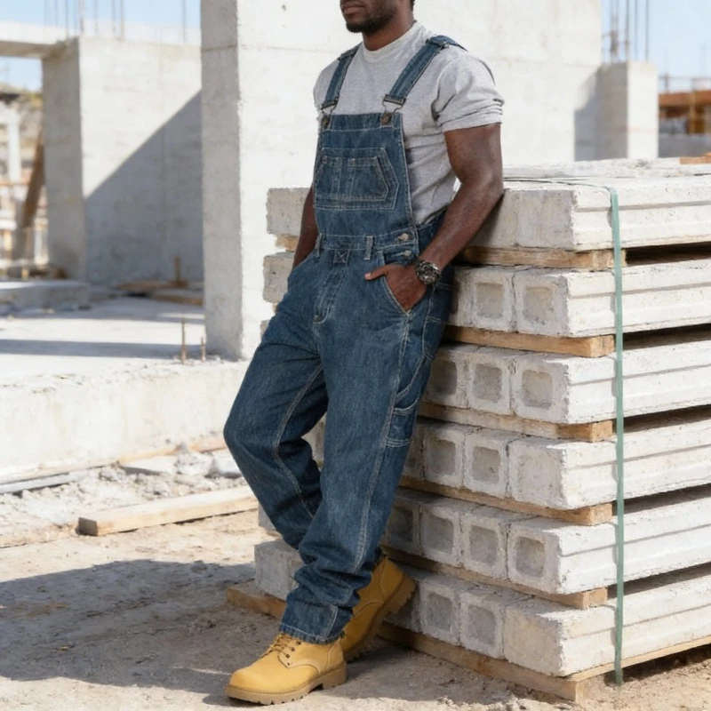 

Винтажные мужские джинсовые комбинезоны с рваными элементами, длинные брюки, повседневная уличная одежда, прочные и стильные