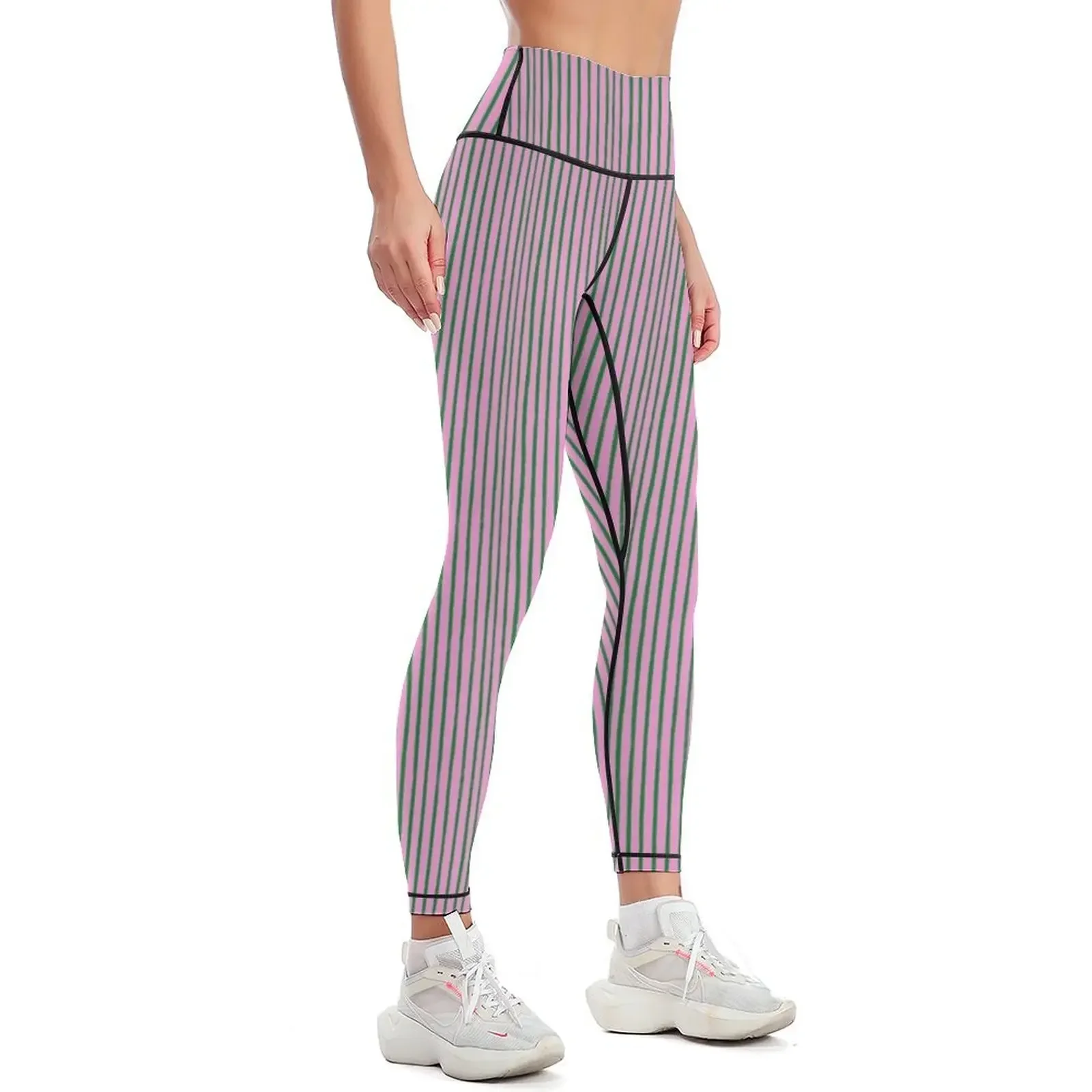 Green and Pink Brush Stroke Stripes Pattern Leggings Women's sports push up legging sport pants Womens Leggings
