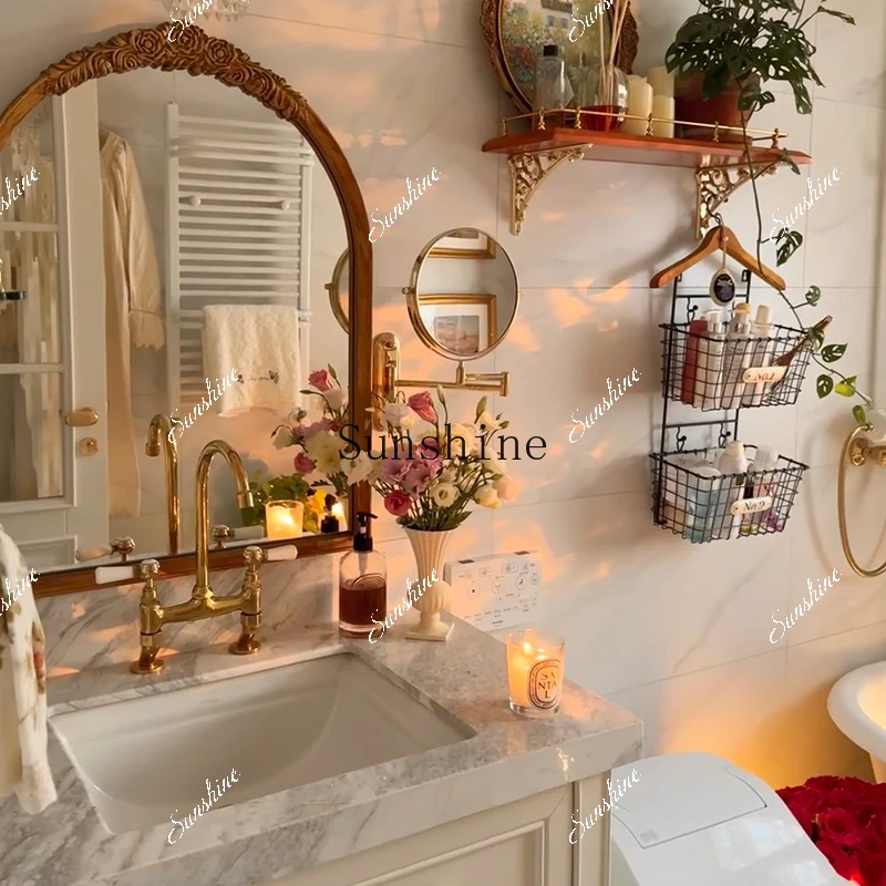 

Light luxury American bathroom cabinet combination natural marble ceramic integrated basin washing table floor FT
