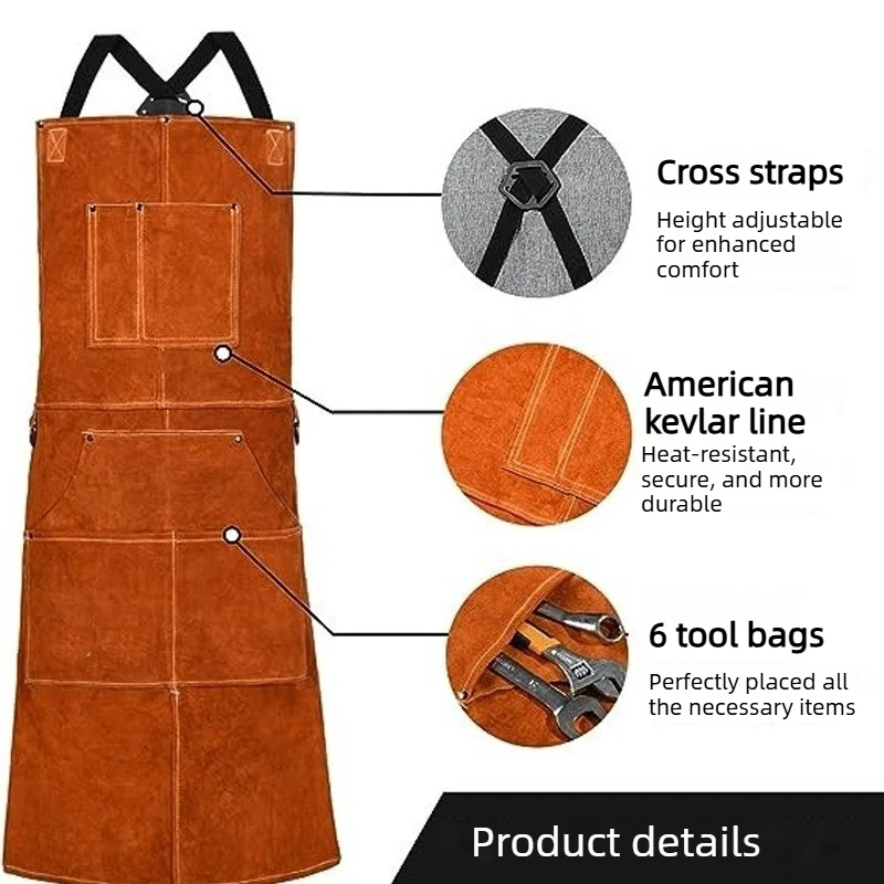 Welding Argon Arc Welding, High-temperature Resistant Sleeve, Splash Fire Cowhide Apron, Body Protection, Welder