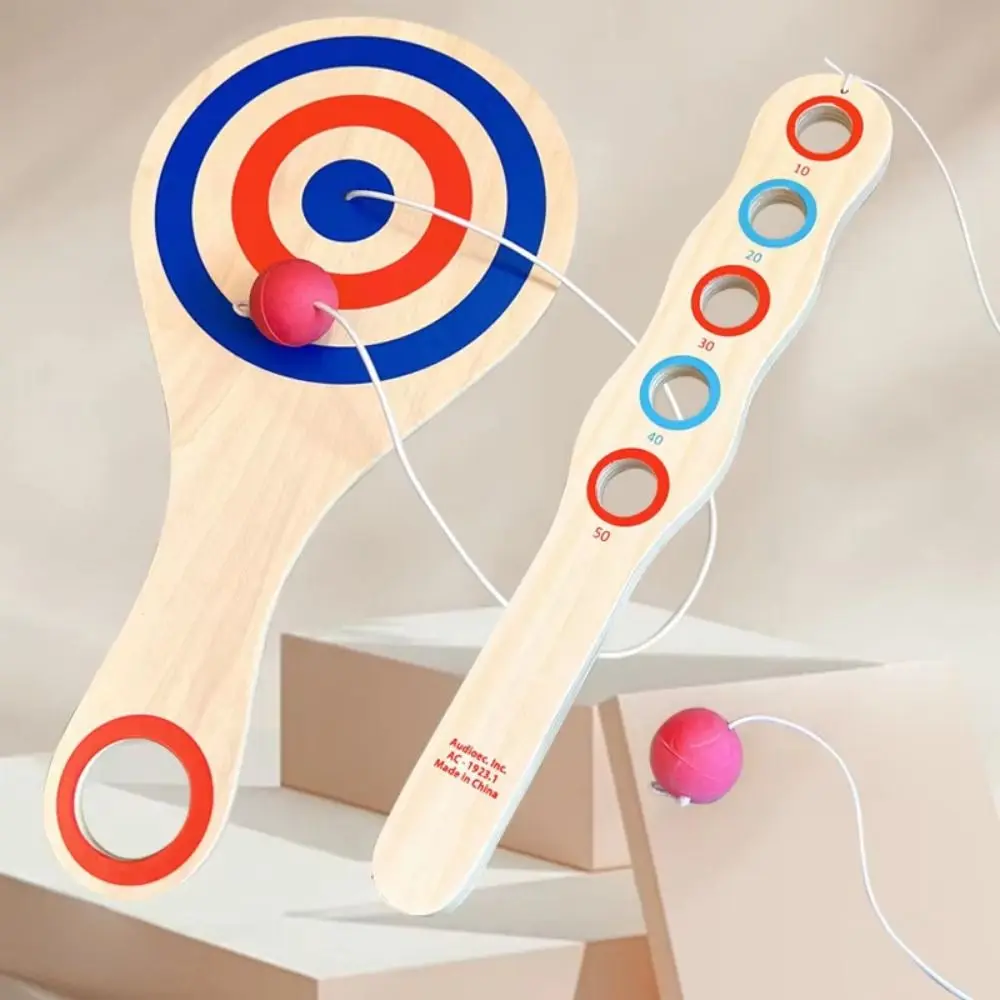 Paddle in legno Gioco con la palla da paddle in legno Palla rossa Gioco con la palla di rimbalzo Palla bersaglio in legno educativa leggera