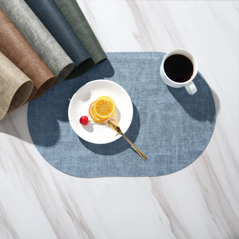 

INS Fabric Pattern PU Faux Leather Placemats Waterproof Oilproof Heat Insulation Pad Dining Table Kitchen Counter Mats Pads