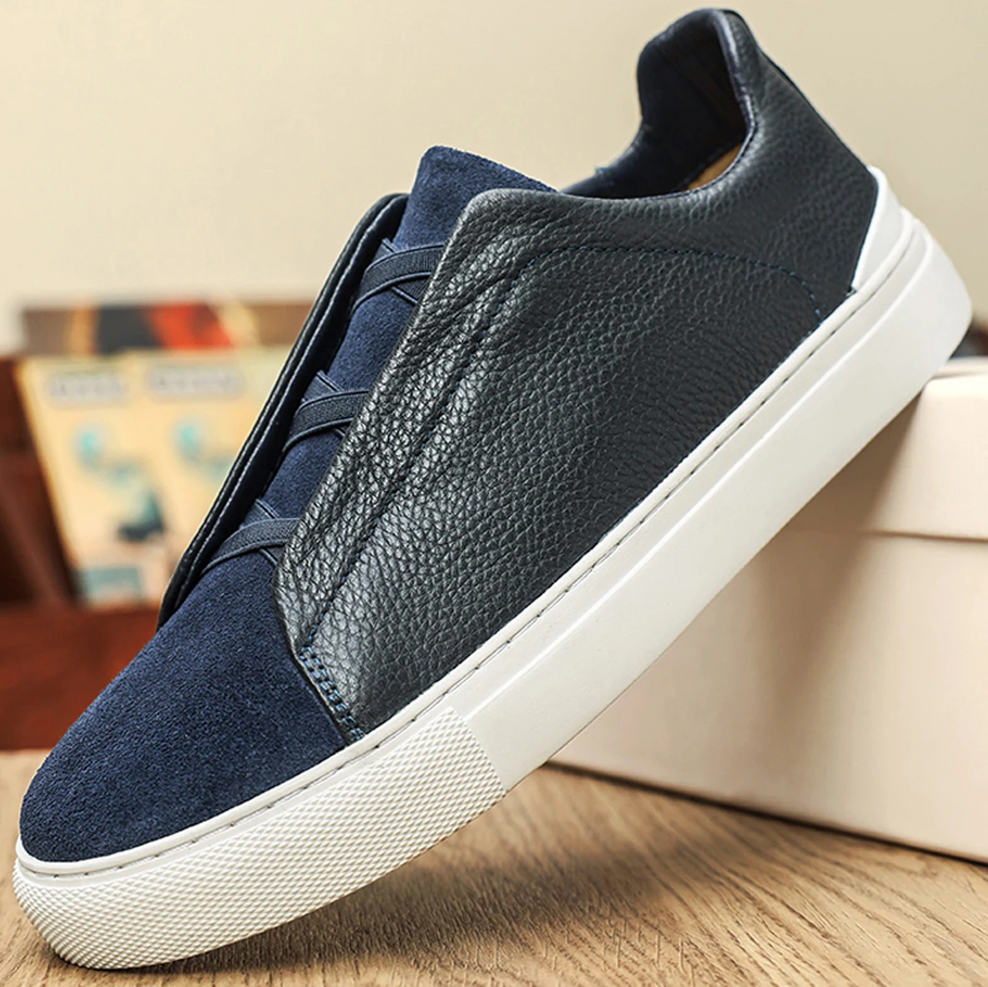 Men's Spring 2026 Slip-On Driving Casual Shoes Trendy All-Match Sports Flat Shoes Breathable Comfortable Leather Upgraded Ver...