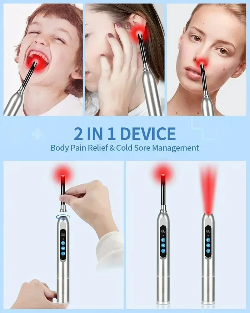 Cold Sore Laser Therapy Device Physiotherapy Mouth Ulceration Blisters Herpes Infection Pain Relief Ulcer Medical Laser Care