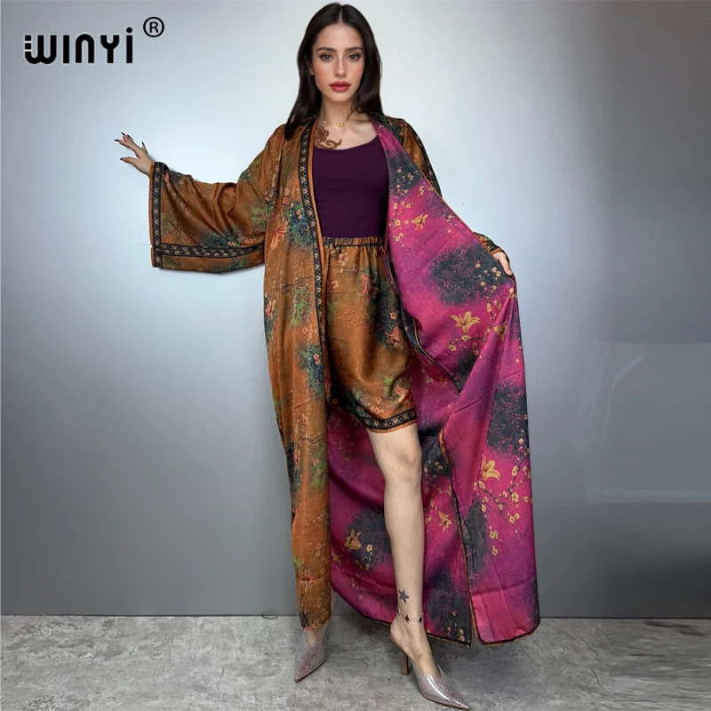 

WINYI high quality two piece sets summer outfit woman Bohemian Print loose kimono Floor Length beach cover up abayas femme dress