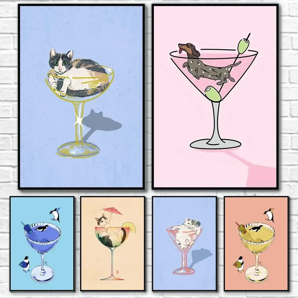 

INS Wine Animal Art Design Poster Home Living Bed Room Bar Hallway Sticky Wall Art Printing Waterproof Aesthetic Decor