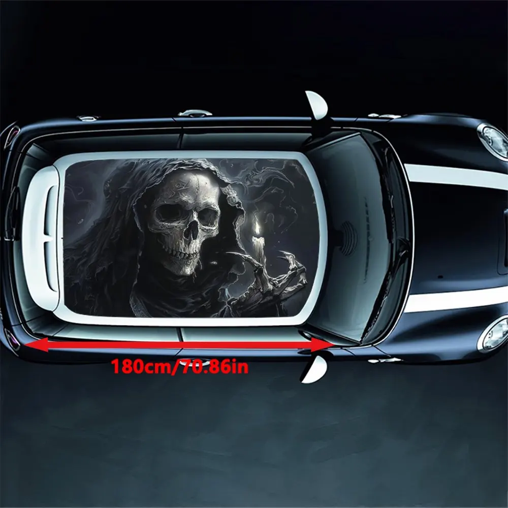 Grim Reaper Holding Burning Candle Car Roof Sticker Wrap Racing SUV Auto Accessories Packaging PVC Car Hood Graphic Decal Decor