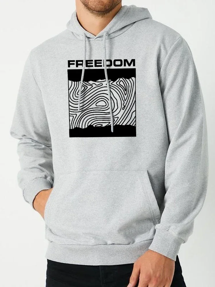 Freedom Creative Printed Sweatshirt  Mens Clothing Autumn Winter Warm Long Sleeve Oversize Hoodies Cozy Pullover Hip Hop Tops