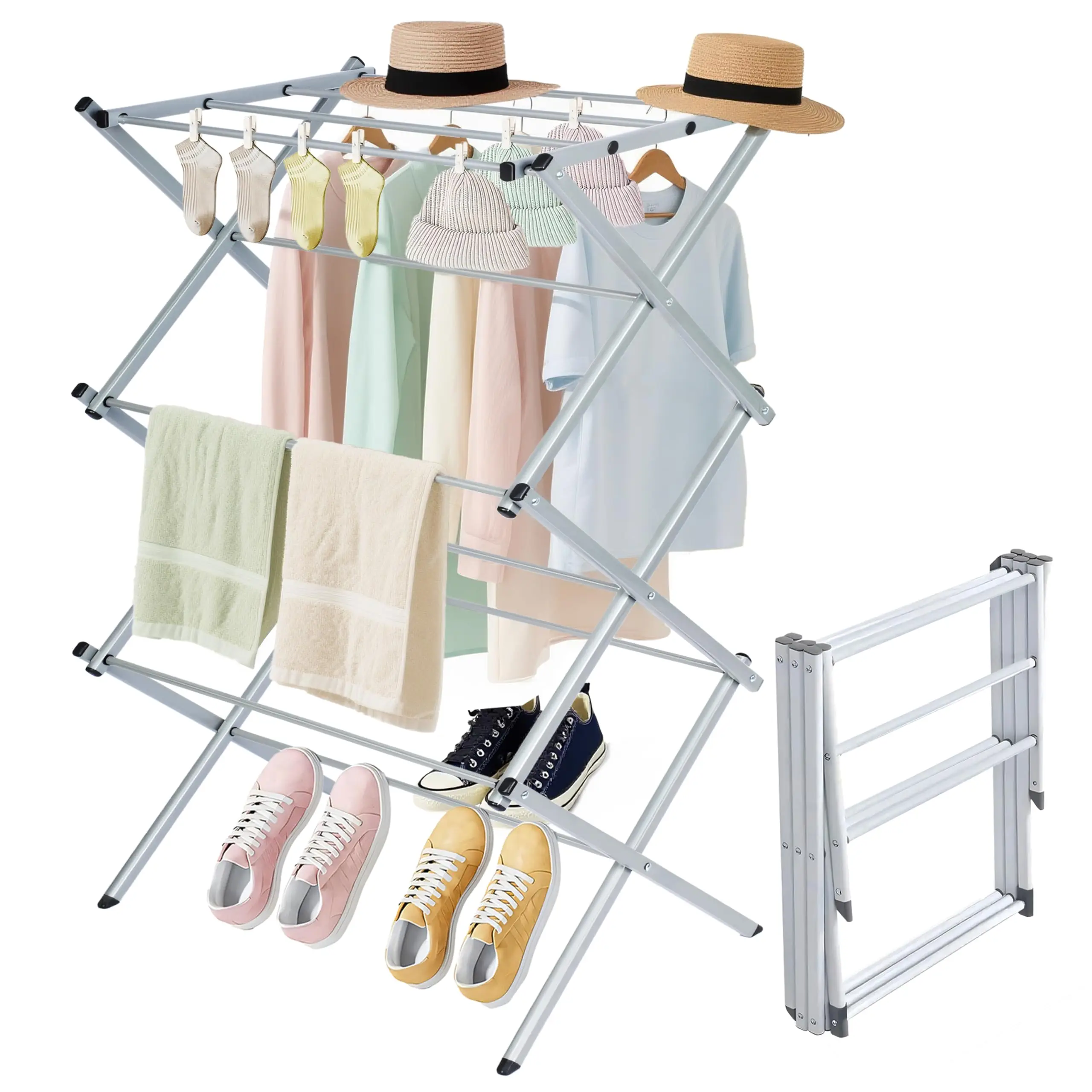 

Foldable 3 Tier Clothes Drying Rack Portable Space Saving Indoor Outdoor Laundry Rack