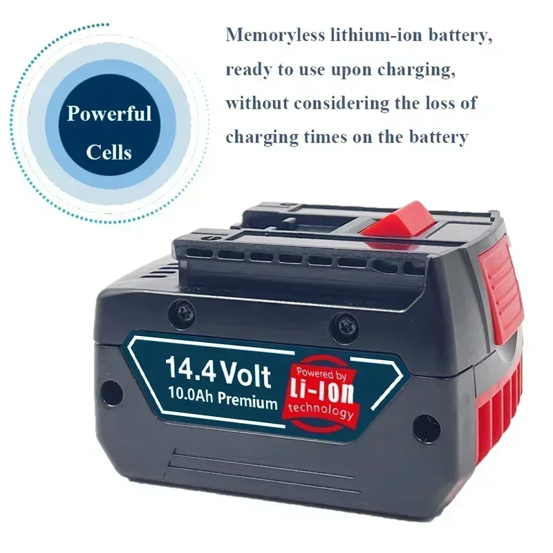 High Capacity 14V/14.4V 10Ah Rechargeable Lithium Battery Pack for Bosch Cordless Drill Screwdrivers BAT607, BAT607G, BAT614 G